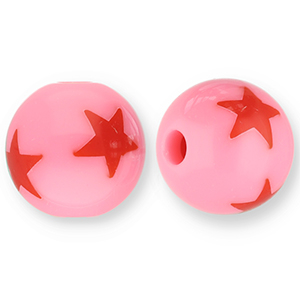 12 mm Perlen aus Acryl mit Stern Pink-red