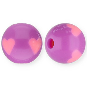 12 mm Perlen aus Acryl mit Herz Purple-pink
