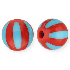 12 mm Perlen aus Acryl mit Streifen Red-light blue
