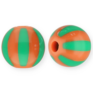 12 mm Perlen aus Acryl mit Streifen Warm orange-green