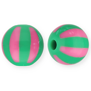 12 mm Perlen aus Acryl mit Streifen Green-pink