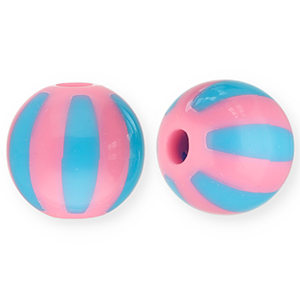 12 mm Perlen aus Acryl mit Streifen Pink-light blue