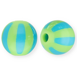 12 mm Perlen aus Acryl mit Streifen Light green-light blue