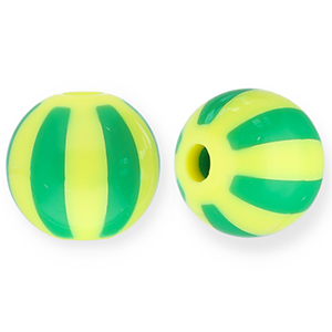 12 mm Perlen aus Acryl mit Streifen Yellow-green