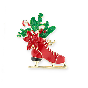 Broschen Skate with Christmas greenery Gold-red-green