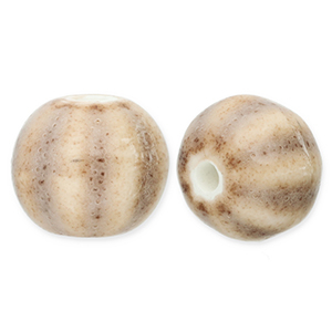 Keramik Perlen mit Streifen 12mm Light taupe