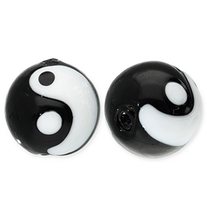 Glas Perlen Yin & Yang Black-white