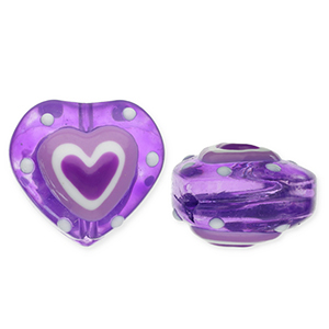 Glas Perlen Heart Purple-white