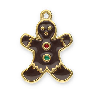 Anh&auml;nger aus Stainless Steel - Rostfreiem Stahl Gingerbread Man Gold-brown-red-green