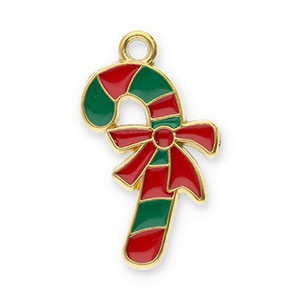 Anh&auml;nger aus Stainless Steel - Rostfreiem Stahl Candy Cane with Bow Gold-red-green