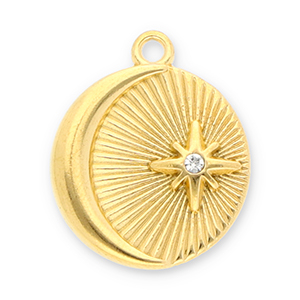 Anh&auml;nger aus Stainless Steel - Rostfreiem Stahl Moon and Star with Strass Gold-transparent