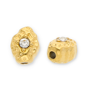 Perlen aus Stainless Steel - Rostfreiem Stahl Oval with Strass Gold-transparent