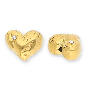 Perlen aus Stainless Steel - Rostfreiem Stahl Heart with Strass Gold-transparent