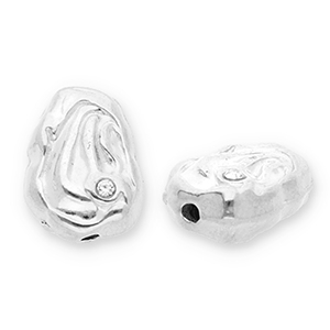 Perlen aus Stainless Steel - Rostfreiem Stahl Oval with Strass Silver-transparent