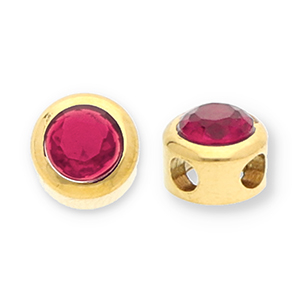 Perlen aus Stainless Steel - Rostfreiem Stahl Disc with Strass Gold-dark pink