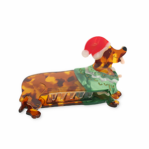 Haarschmuck hair clamp Dachshund with Sweater Brown-green-red-white