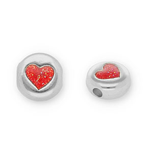 Perle Metall DQ Round with Heart Antik silber-glitter red (Nickelfrei)
