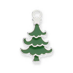 Anh&auml;nger Metall DQ Christmas Tree Antik silber-dark green (Nickelfrei)