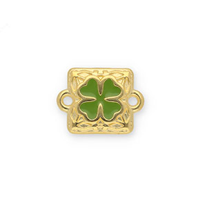 Anh&auml;nger Metall DQ Connector Square with Clover Gold-green (Nickelfrei)
