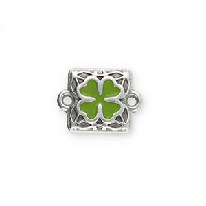 Anh&auml;nger Metall DQ Connector Square with Clover Antik silber-green (Nickelfrei)