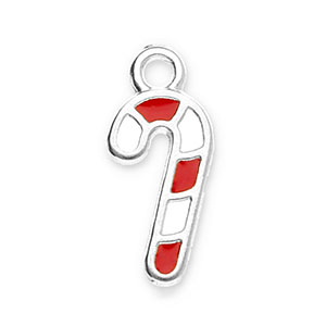 Anh&auml;nger Metall DQ Candy Cane Antik silber-white-red (Nickelfrei)