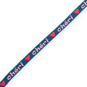 BY31&reg; Schmucktextband "Ch&eacute;ri" Dark blue-light pink-red-green
