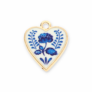 Anh&auml;nger Metall Heart with Flower Gold-white-blue