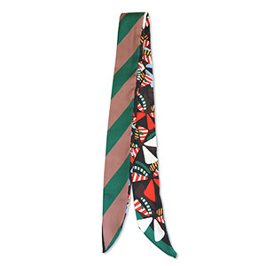 Bandana Schal Flowers / Diagonal Lines Black-red-green-brown