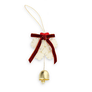 Musthave-Anh&auml;nger Filz Snowflake with Bow & Bell White-red-gold