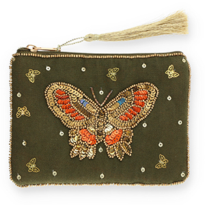 Etui Butterfly Dark olive green-gold-orange-blue