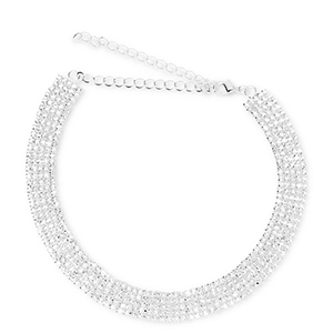TQ Metall Brass Choker mit Strass Silver-crystal
