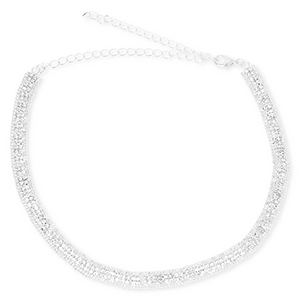 TQ Metall Brass Choker mit Strass Silver-crystal