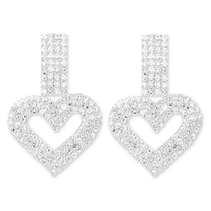 Eco-brass&reg; nachhaltiges Messing Ohrringe / Ohrstecker mit Strass Heart Silver-crystal