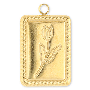Anh&auml;nger aus Stainless Steel - Rostfreiem Stahl Rectangle with Tulip Gold