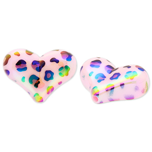 Perlen aus Acryl Heart with Leopard Print Light pink-brown-black-AB coating