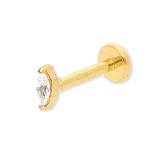 Stainless Steel - Rostfrei Stahl Ohrpiercing Oval with Strass Gold-crystal