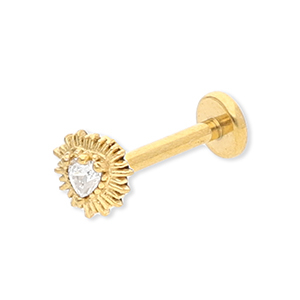 Stainless Steel - Rostfrei Stahl Ohrpiercing Heart with Strass Gold-crystal