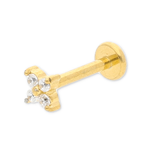 Stainless Steel - Rostfrei Stahl Ohrpiercing Flower with Strass Gold-crystal