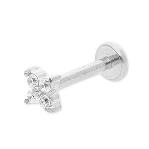 Stainless Steel - Rostfrei Stahl Ohrpiercing Flower with Strass Silver-crystal