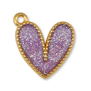 Anh&auml;nger Metall DQ Heart Glitter Lilac-Gold (Nickelfrei)