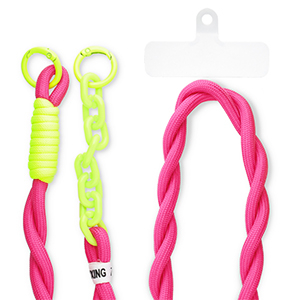 Musthave Segeltau-Handykette inkl. Befestigungs-Patch Dark pink-neon yellow