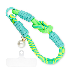 Musthave Segeltau-Handykette mit Perle inkl. Befestigungs-Patch Neon green-turquoise teal-ivory white