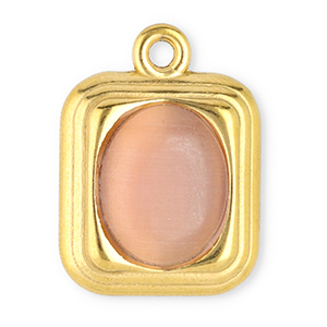 Anh&auml;nger aus Stainless Steel - Rostfreiem Stahl Rectangle mit Naturstein Cat's Eye Gold-vintage pink