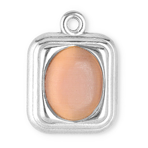 Anh&auml;nger aus Stainless Steel - Rostfreiem Stahl Rectangle mit Naturstein Cat's Eye Silver-vintage pink