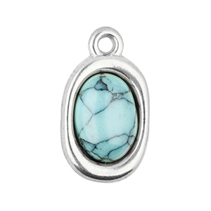 Anh&auml;nger aus Stainless Steel - Rostfreiem Stahl Oval mit Naturstein Howlit Silver-light blue