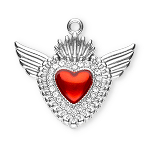 Anh&auml;nger aus Stainless Steel - Rostfreiem Stahl sacred Heart with Wings Silver-red-crystal