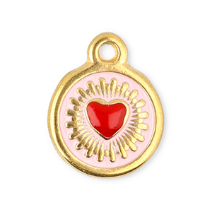 Anh&auml;nger aus Stainless Steel - Rostfreiem Stahl Round with heart Gold-red-light pink