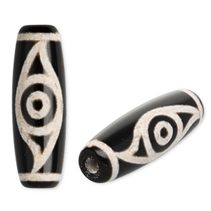 Perlen Naturstein Chalcedon Tube with Eye Black-sand beige