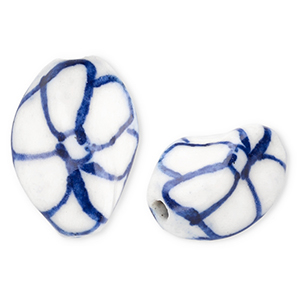 Keramik Perlen Twisted with Flower Off white-Delft blue