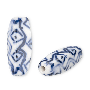 Keramik Perlen Rectangle Off white-Delft blue